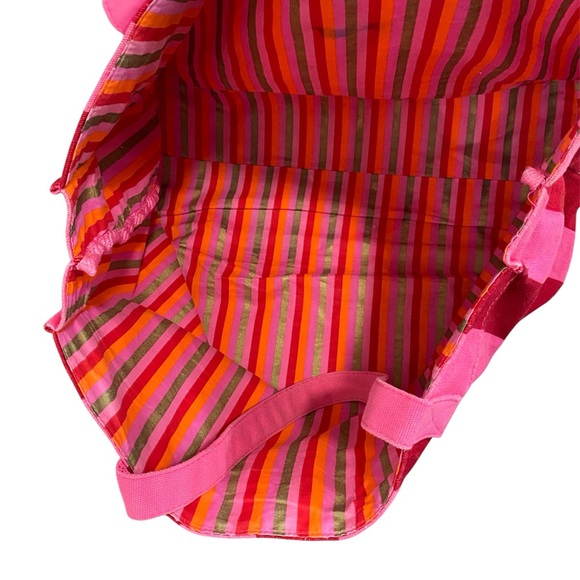 Victoria's Secret Pink Red Striped Canvas Tote Bag Metallic Beach Travel Summer - Picture 9 of 16